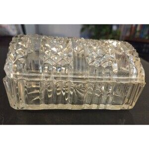 Vintage Akro Agate Clear Pressed Glass "Treasure Box" For Bath Or Vanity
